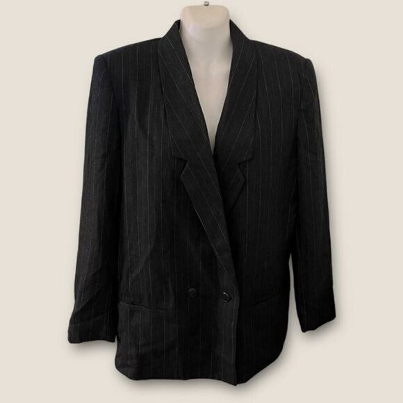Vintage 80s David Benjamin Striped Blazer Charcoal Combo 11 - Picture 1 of 5